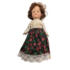 Vintage 1972 Ginny Vogue Doll Open Close Eyes Red Black Lace Outfit Brunette